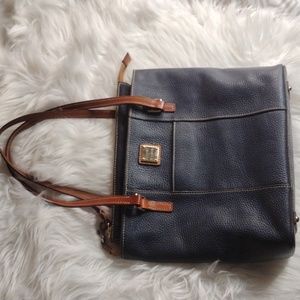 Dooney & Bourke Navy Blue and Brown Leather Shoulder Bag